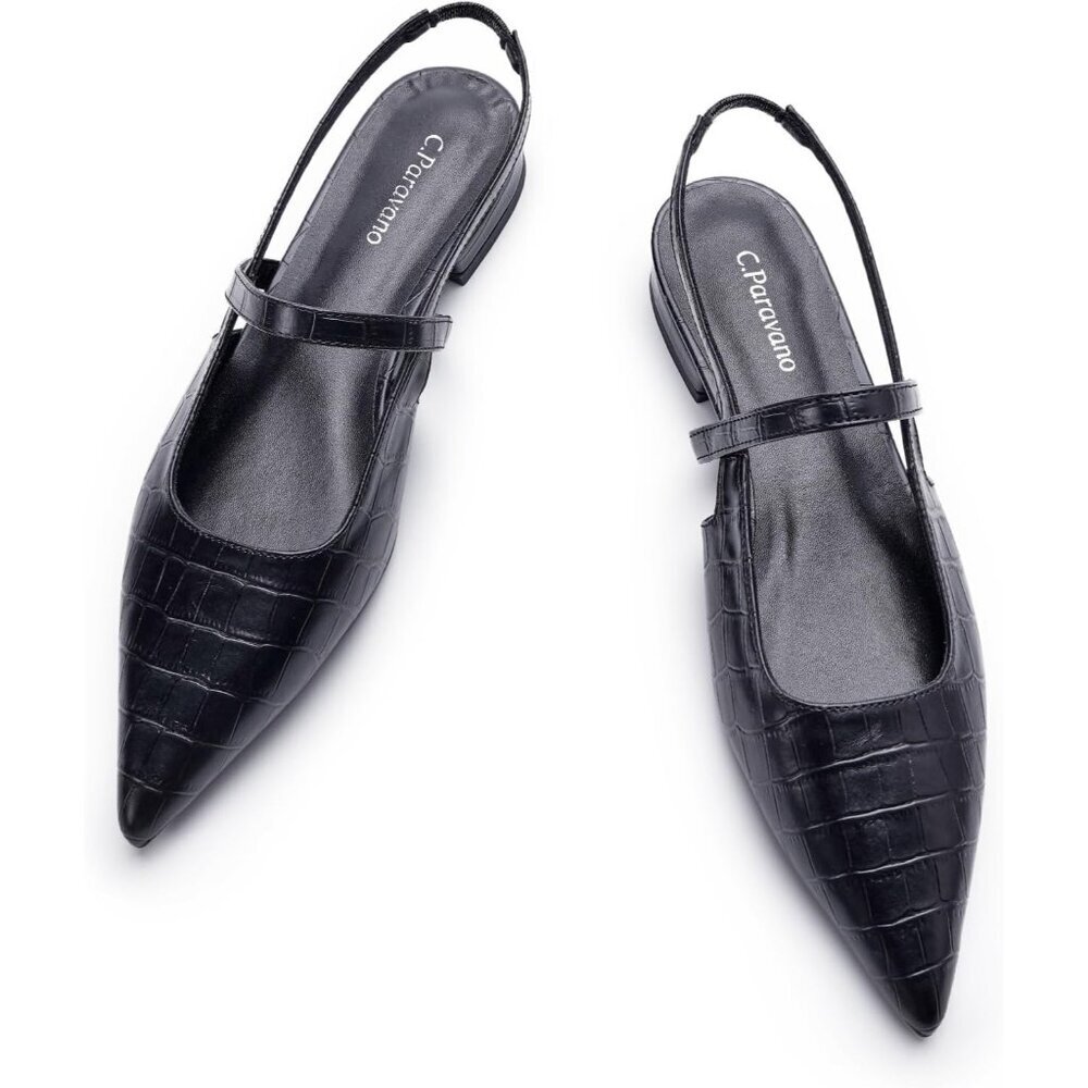 Women's Slingback Flats | Pointed Toe Flats Sandals | Leather Kitten Heels